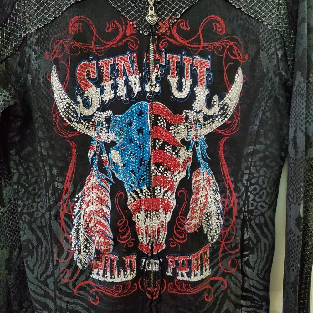 Vintage "Sinful by Affliction" embellished zip up hoodie